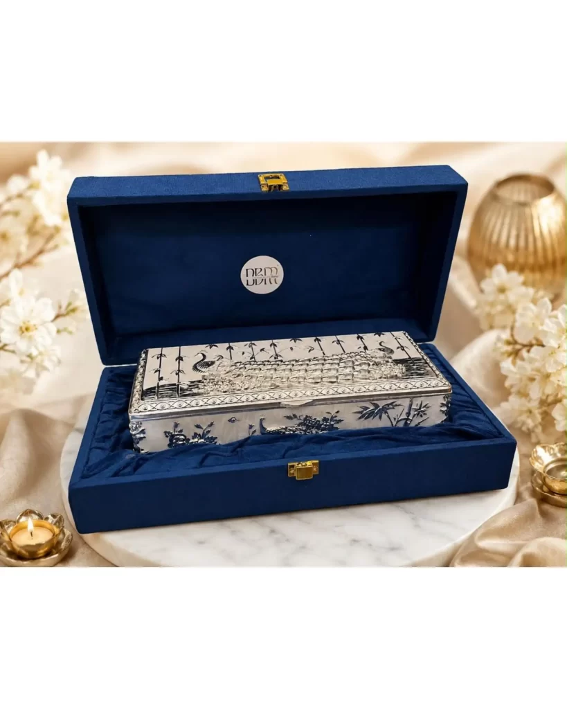 Ivory Rectangular Peacock 2 Compartment box