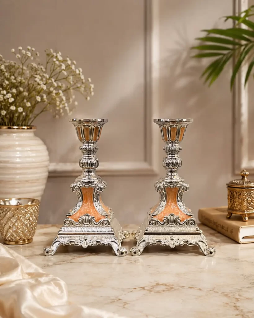 Peach Candle Stand Set