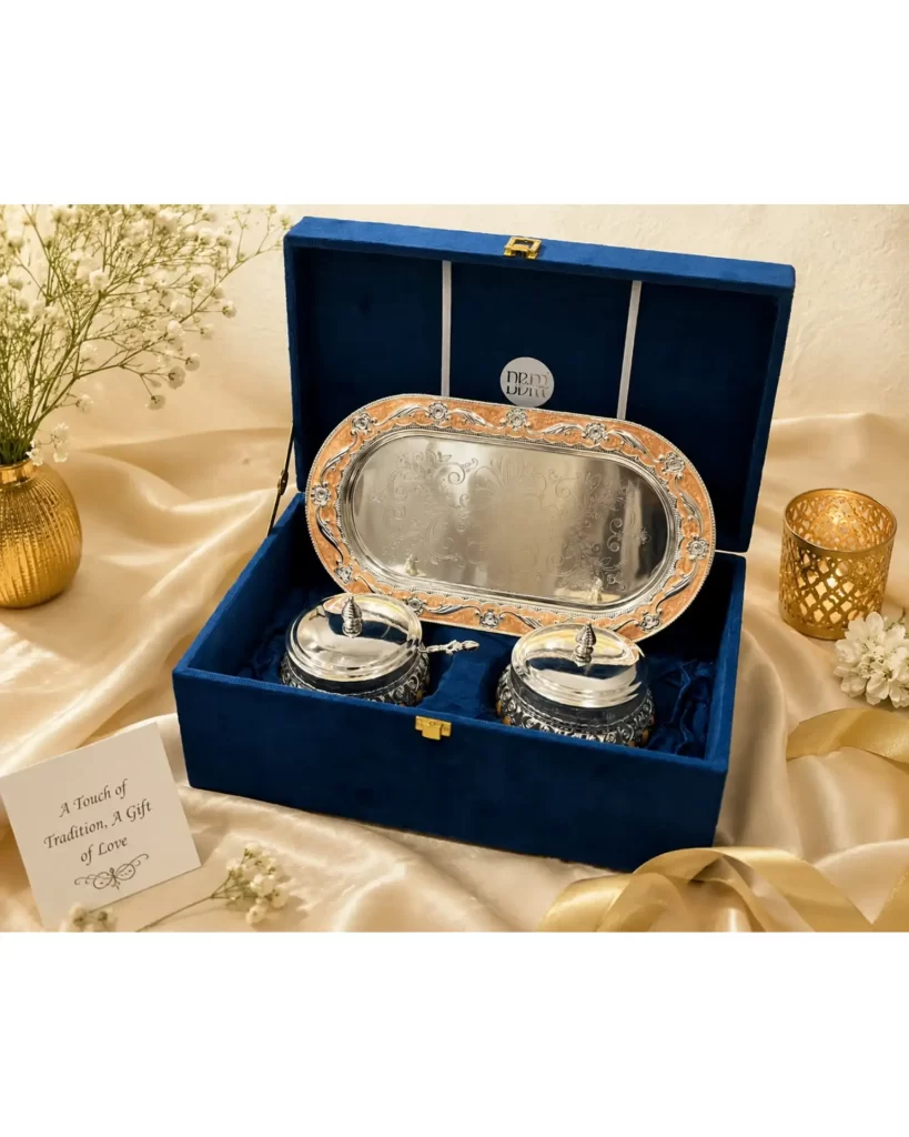 Peach Enamel Tray Set with 2 Jars & Spoons