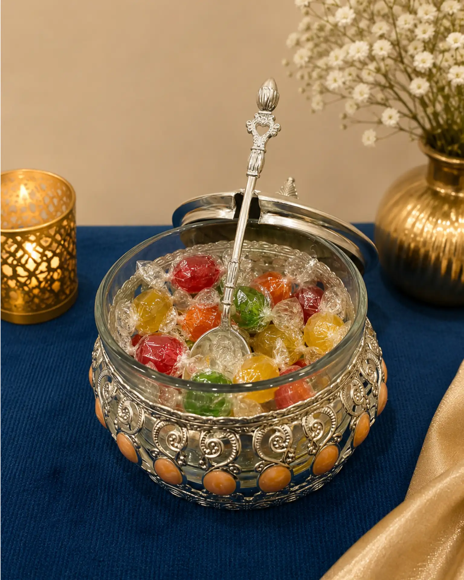 Peach Enamel Tray Set with 2 Jars & Spoons - Image 4