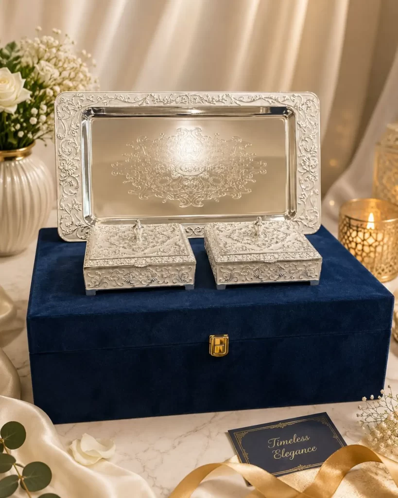 White Enamel Rectangular Tray with Boxes