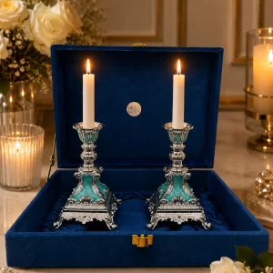 Turquoise Enamel Candle Stand Set of 2