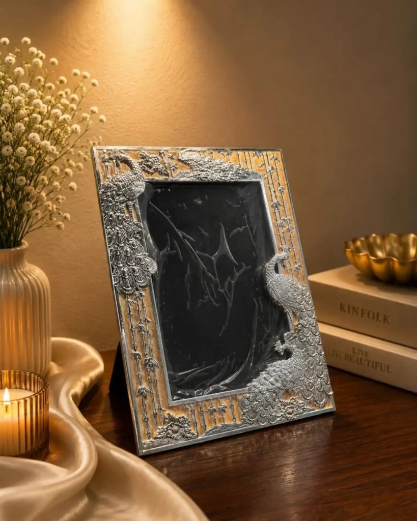 Peach enamel Peacock Frame